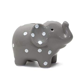 Child to Cherish Ceramic Polka Dot Elephant Piggy Bank, Grey