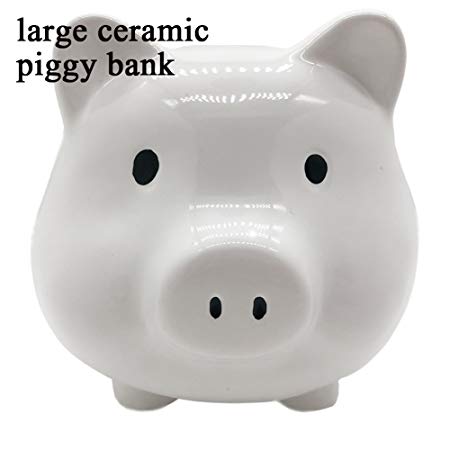 ERGGU Piggy Bank-Large Ceramic White Piggy Bank for Children Shower Gift