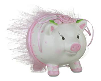 Mud Pie - Ballerina Kids Piggy - Money Bank - Hand-painted Ceramic – 5.5” x 6”
