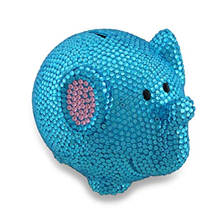 Zeckos Resin Toy Banks Sparkling Blue Elephant Coin Bank Razzle Dazzle Rhinestone Piggy Bank 6.25 X 4.5 X 4.5 Inches Blue