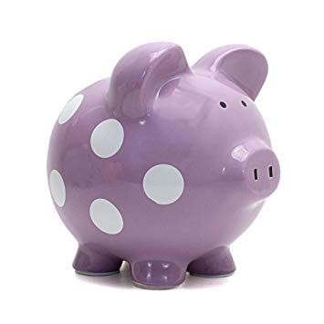 Child to Cherish Ceramic Polka Dot Piggy Bank for Girls, Purple