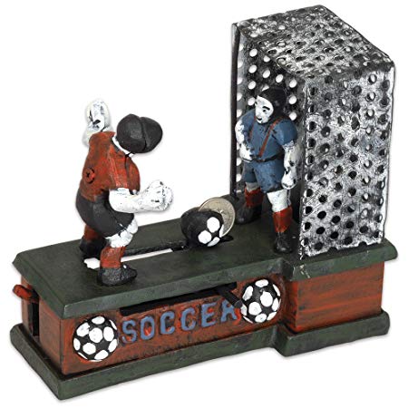 Bits and Pieces - Soccer Mechanical Coin Bank - Collectible Cast Iron Mechanical Bank - Score a Goal and Save