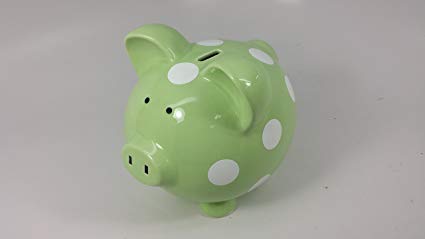 Child To Cherish Green And White Polka Dot Ceramic Piggy Bank