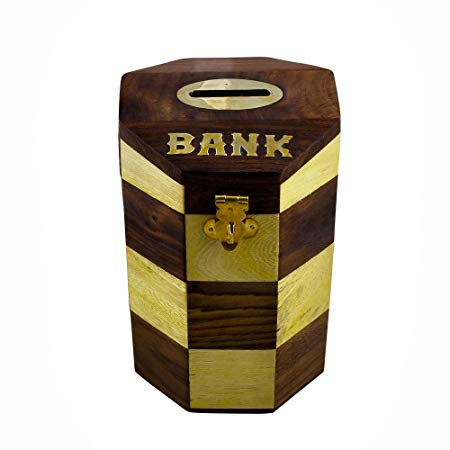 Safe Money Box Wood Piggy Bank Coin Storage Box Gifts for Boys Girls Kids & Adults