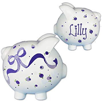 Hand Painted Personalized Lavender Bow Piggy Bank for girls