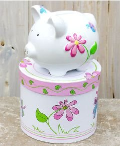 Butterfly Piggy Bank Ceramic Small Piggy Bank Raised Butterflies with Container