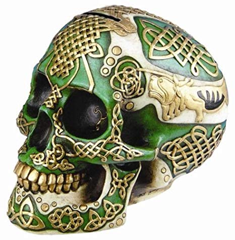 Green Tribal Tattoo Celtic Skull Money Bank Statue Skeleton Halloween 7