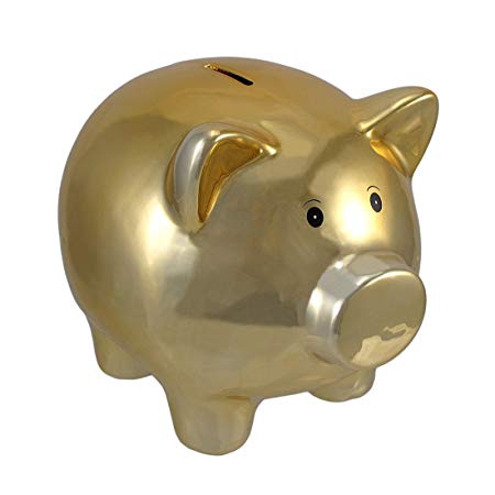 Things2Die4 Ceramic Toy Banks Metallic Gold Plated Ceramic Piggy Bank 8 In. 8 X 6.25 X 6 Inches Gold