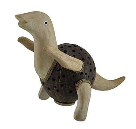 Zeckos Wood Toy Banks Dinosaurus Rex Wood & Coconut Shell Coin Bank 13 X 9.25 X 6.25 Inches Brown