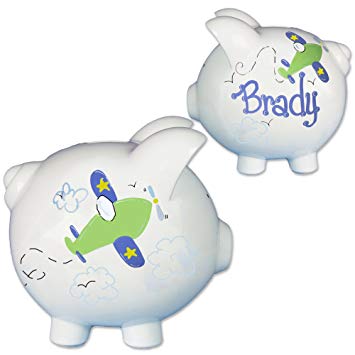 Boy's Aiplane Piggy Bank Hand Painted Personalized Air Plane Piggybank travel baby gift