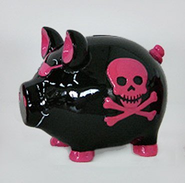 Black Pirate Pig Pink Skull & Crossbones Piggy Bank