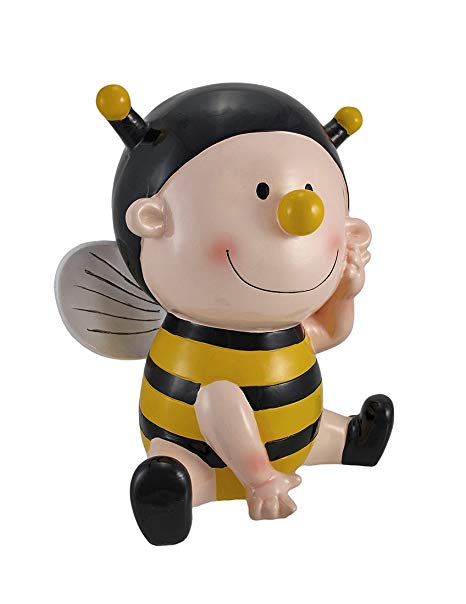 Zeckos Resin Toy Banks Adorable Bumble Bee Baby Coin Bank 10 In. 8.5 X 10 X 6.5 Inches Multicolored