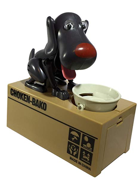 Happy Puppin Choken Bako Robotic Dog Bank Doggy Coin Bank & Money Box (Black)