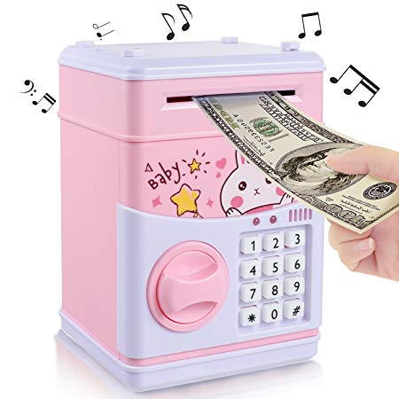 New Kids Cartoon Electronic Money Bank,Yoego Security Piggy Bank Mini ATM Password Coins Money Savings Box Toys Smart Voice & Music Prompt,Code Lock for Children/Toy Gifts Birthday Gift (Pink rabbit)