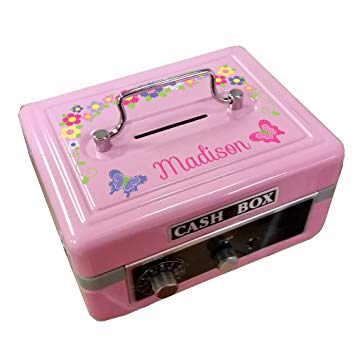 Personalized Pink Butteflies and Flowers Cash Box