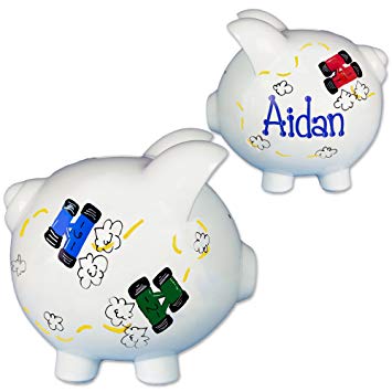 Boy's Hand Painted Personalized Race Car Piggy Bank for nascar baby gift with racecars