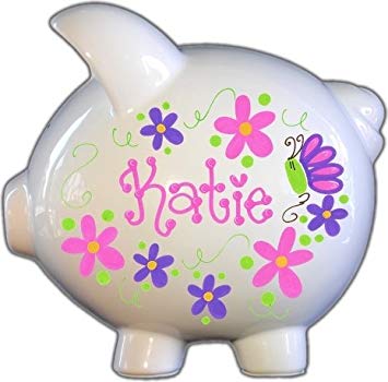 Hand Painted Personalized Jumbo Piggy Bank - Butterflies HOT Design