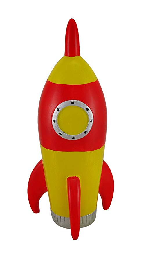 Resin Toy Banks Red And Yellow Rocket Ship Coin Bank 4.5 X 10 X 4.5 Inches Red