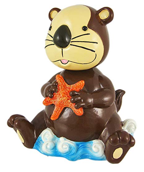 Private Label Resin Toy Banks Cute Bobble Head Sea Otter Money Bank Piggy 5.75 X 6.5 X 4.25 Inches Brown