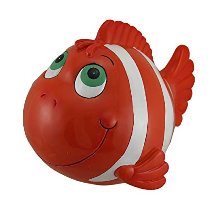 Zeckos Resin Toy Banks Orange And White Funny Clown Fish Coin Bank 10.5 X 8 X 8 Inches Orange