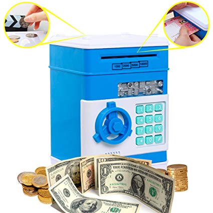 Coin Bank for Kids,Kpaco Code Electronic Money Banks,Mini ATM Coin Password Box Saving Banks,Baby Toys Gifts Birthday Gifts for Kids - Blue
