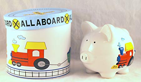 Choo-Choo Train Ceramic Piggy Bank with Gift Box