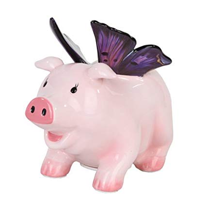 9878 Ceramic Butterfly Pig Savings Piggy/Coin/Money Bank, 6.50