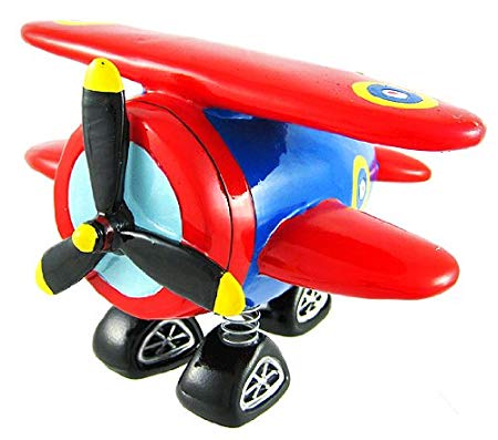 Zeckos Resin Toy Banks Red & Blue Bi-Plane Bobble Piggy Bank Biplane 6.5 X 4.5 X 6 Inches Red