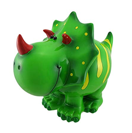 Zeckos Resin Toy Banks Children`S Jumbo Green Triceratops Dinosaur Coin Bank 12 X 10.25 X 8 Inches Green