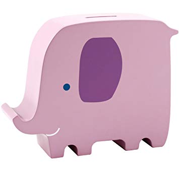 Pearhead Wooden Elephant Piggy Bank, Purple