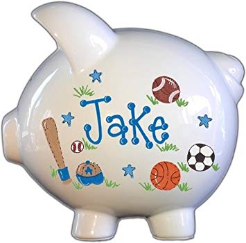 Hand Painted Personalized Large Piggy Bank - Sports Design