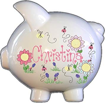 Hand Painted Personalized Large Piggy Bank - Sprout Design