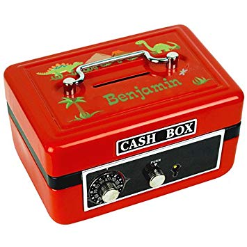 Personalized Dinosaurs Childrens Red Cash Box