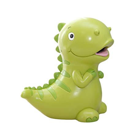 WAIT FLY 7.5 x 7.5 Inches Lovely Green Dinosaur Shaped Large Size Resin Piggy Bank Coin Bank Money Bank Best Christmas Birthday Gifts for Kids Boys Girls Home Decoration