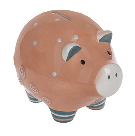 Pig Funky Design Pink Grey 5 Inch Ceramic Piggy Bank