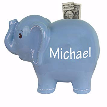 Personalized Blue Elephant Bank Ceramic Piggy bank