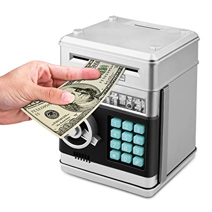 Zonkin Cartoon Electronic ATM Password Piggy Bank Cash Coin Can Auto Scroll Paper Money Saving Box Gift For Kids (silvery)