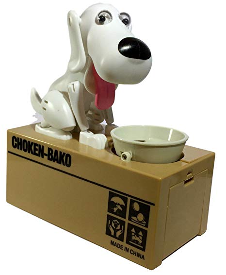 Happy Puppin Choken Bako Robotic Dog Bank Doggy Coin Bank & Money Box (White)